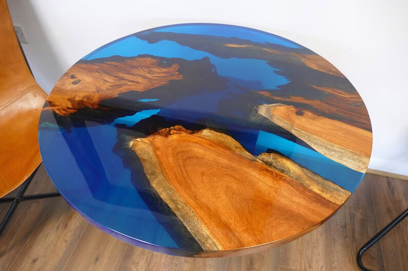 Modern Ocean Resin End Table, Coffee Table , Epoxy River Table, Handmade Artwork