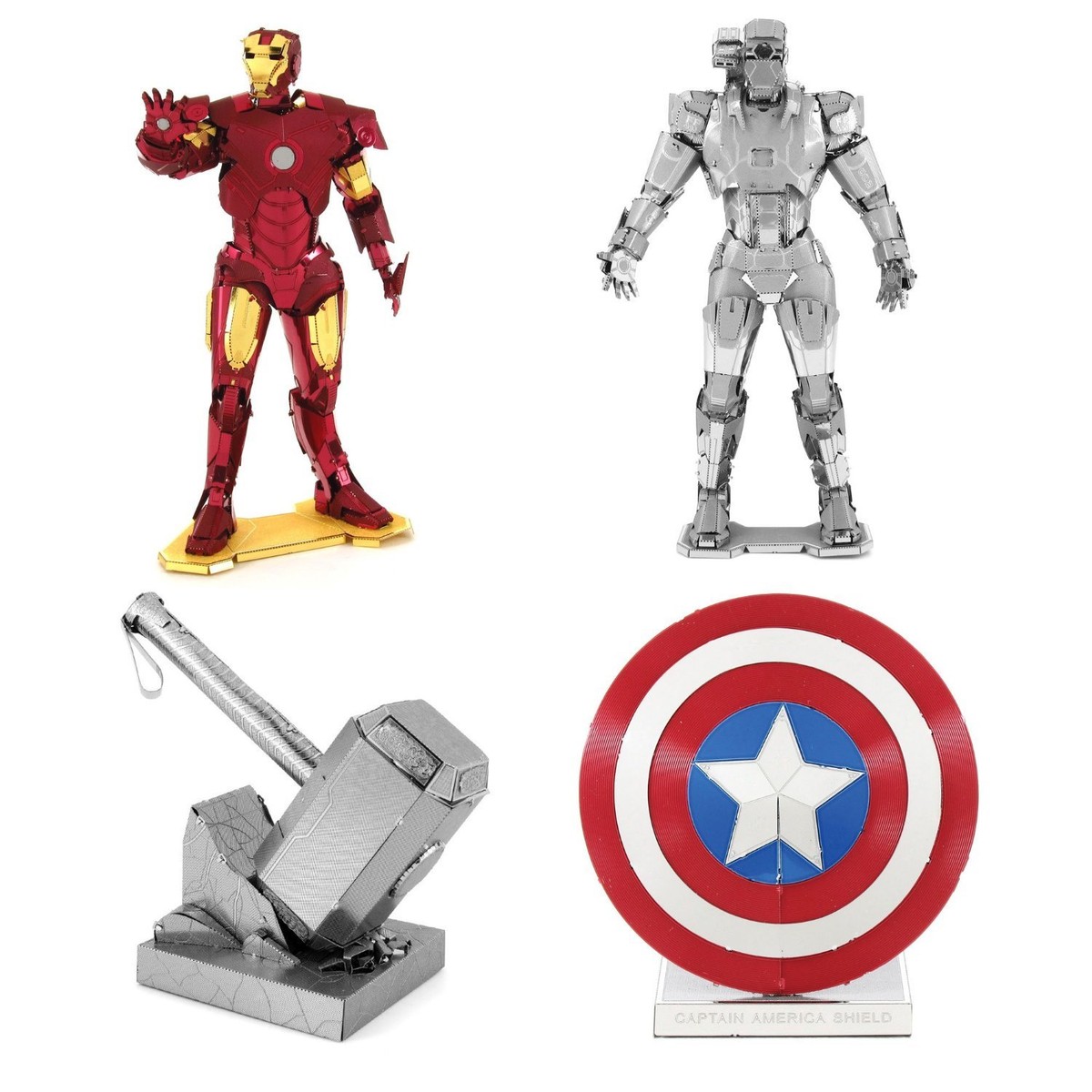 Set of 4 Metal Earth IRON MAN WAR MACHINE MJOLNIR CAPTAIN