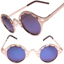 Classy Exotic Funky Mens Womens Retro Steampunk Fashion Round Gold Sunglasses