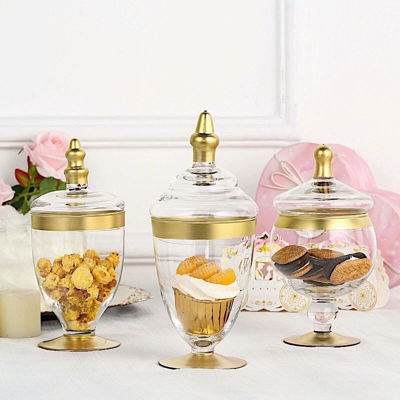 3 pcs Clear Gold Trim Glass Apothecary Jars Lids Wedding Supplies Sale
Opens in a new window or tab