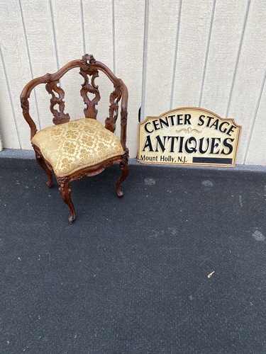 66207 Fancy Hand Carved Mahogany Corner Chair Northwind Lion Faces VERY RARE