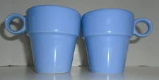 Stacking Coffee Cups Heavy Ceramic Retro Style Mugs Blue set of 2