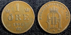 Sweden Oscar II Bronze 1903 1 Öre  Large letters aUNC KM# 750  (23 156)