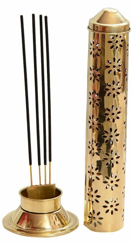 Caja quemador de pie Agarbatti cono soporte incienso latón palo de seguridad cenicero Foto 2 de 4