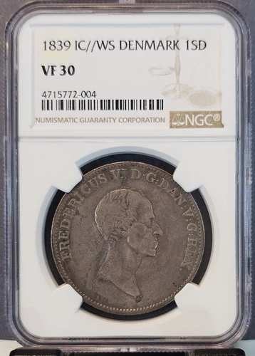 1839 IC WS DENMARK SPECIEDALER FREDERIK VI NGC VF 30 RARE COIN HIGH GRADE