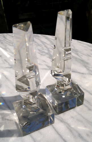 19th Century Pair Cut Glass Crystal Obelisk Prism Desktop Paperweights 6.75"tall - Picture 7 of 11