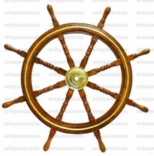 36" Brass Nautical Wooden Steering Maritime Boat Ships Wheel Captains Wall Décor