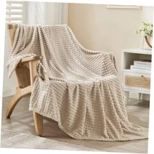  Fleece Blanket Size Luxury Flannel for Couch Bed Sofa Chair, Twin Grid-beige