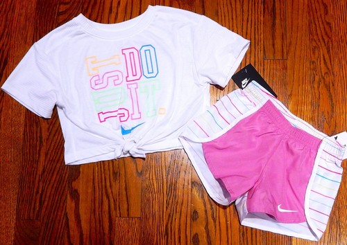 NIKE SPORT AUTHENTIC TODDLERS GIRLS ORIGINAL BRAND NEW 2Pc SHORTS SET Sz 4, NWT - Picture 2 of 5