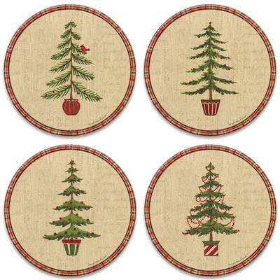 Natural Christmas Set of 4 Coasters, Size, Cork Backed