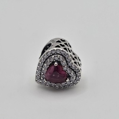Pandora S925 ALE Sterling Silver Red Sparkling Levelled Heart Charm 799218C02