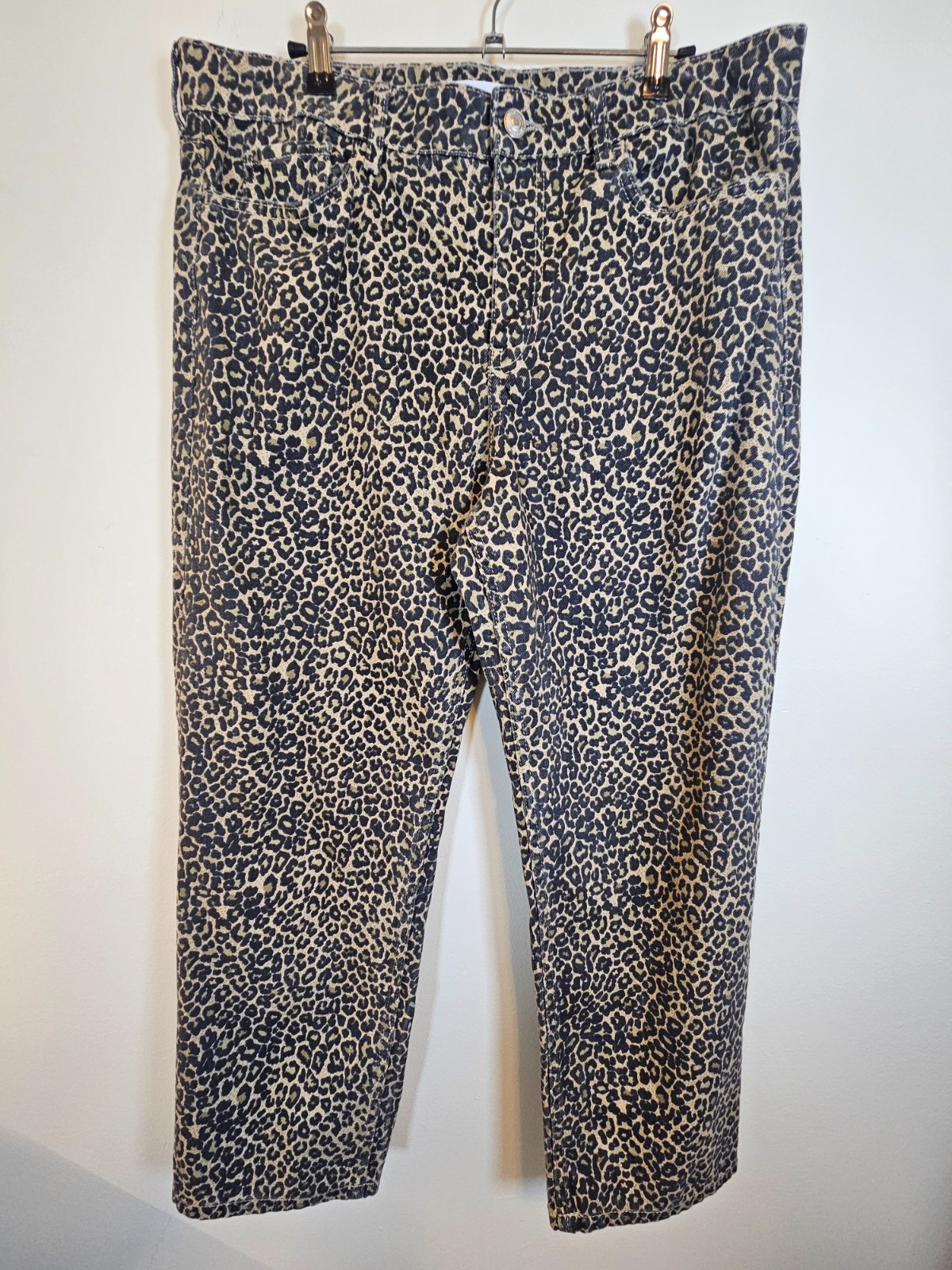 Jeans Mango MNG Estampado Leopardo Talla 12 Pierna Ancha Recta Calce Suelto 5 Bolsillos