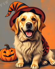 Disfraz de Halloween Golden Retriever arte pop impresión 8x10