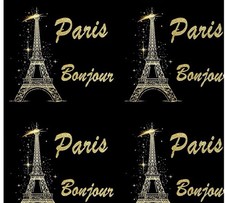 Eiffel Tower Fabric. 184x160 cm 2 Yards Repeat Pattern Golden Black