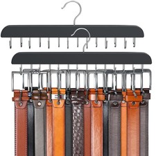 Belt Hanger for Closet, Sturdy Wood Belt Rack Closet with 14 Hooks Belt Organ...
