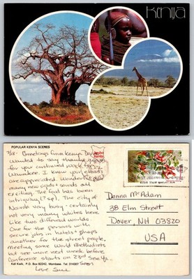 1975 Kenya Postcard Maasai Baobab Tree Giraffe Mt Kilimanjaro Posted