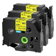 3PK Heat Shrink Tube Label Tape For Brother P-Touch HSe-641 HSe641 17.7mm Yellow