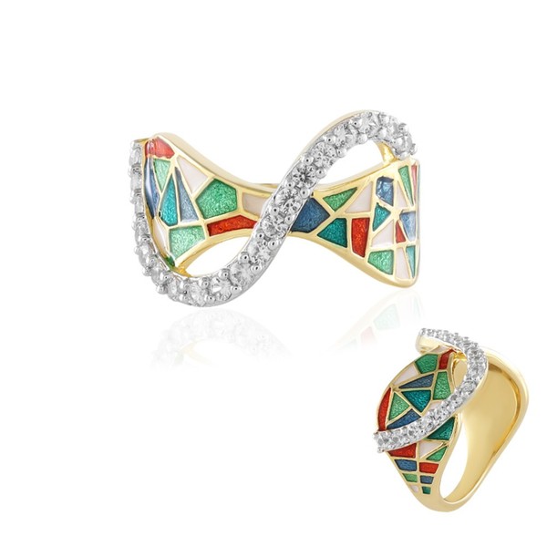 Cavill Zirkonring Damen 925 Sterling Silber Vergoldet 0,60Ct Rundschliff-image