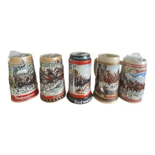 Budweiser Vintage Stein 5 Lot Clydesdales 1980s Anheuser Busch Winter