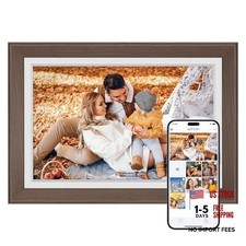 Digital Picture Frame WiFi 10 inch IPS Touch Screen Digital Photo Walnut wood