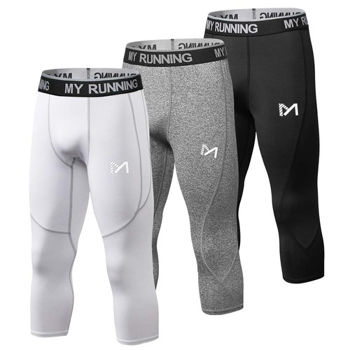 MEETYOO Men's 3/4 Compression Pants Legging Tips Cool Dry Sport Workout HeatG...