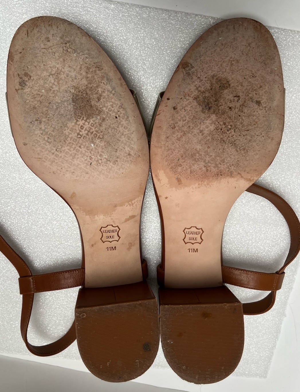Tory Burch Tan & Gold Strappy Leather Sandals Block Heel Sz 11 thumbnail 4