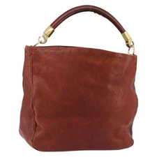 SAINT LAURENT Hand Bag Leather Gold Red Auth 152066