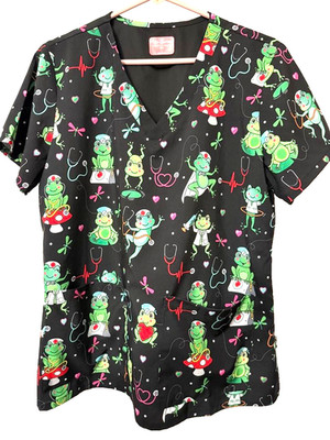 Scrub Top with Frog Print Ava Therese Toad-ally Cool