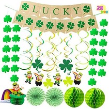  25 Pcs St. Patricks Day Decorations, 7FT Luck Shamrock Banner, Hanging Swirl, 