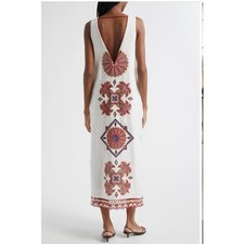 FARM Rio Mary's Tiles Embroidered Linen Dress - Size L