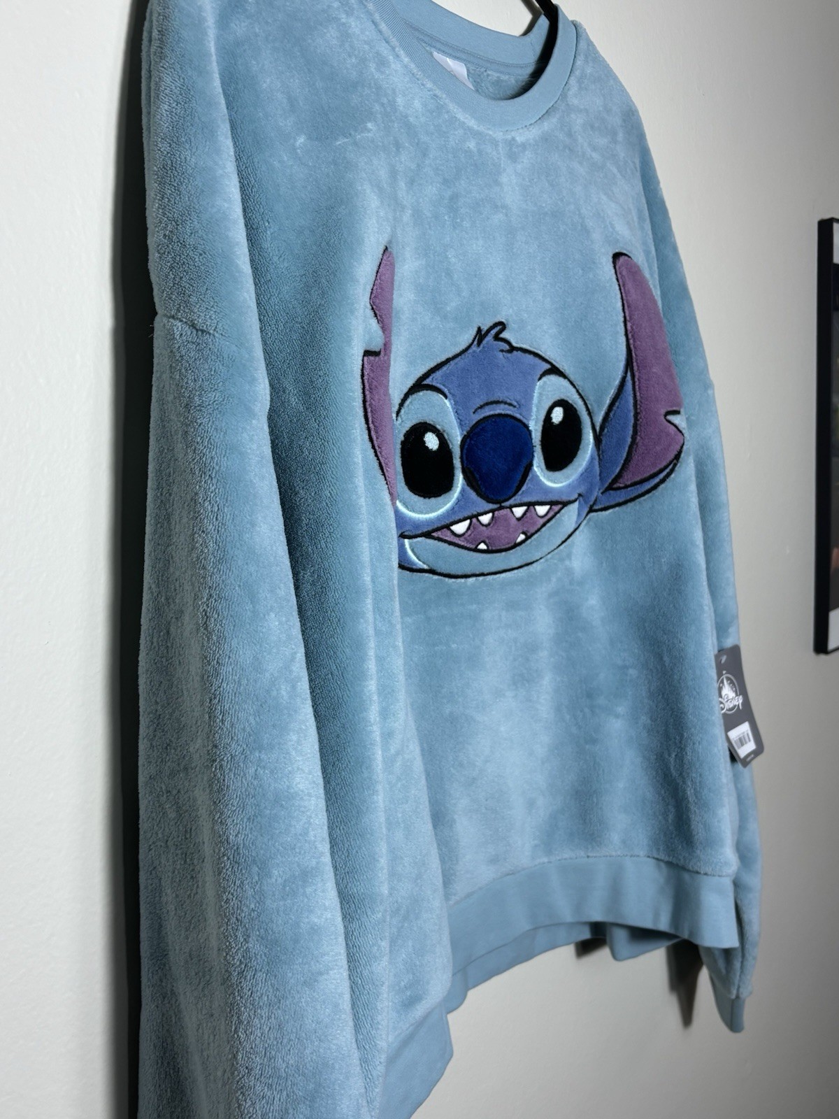 NWT Disney Fleece Lilo And Stitch Head Blue Fuzzy Soft Sweatshirt image 3