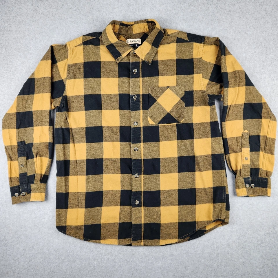 Magellan Outdoors Flannel Shirt Men's Size M Classic Fit Yellow Black Plaid - Image 2 of 4
