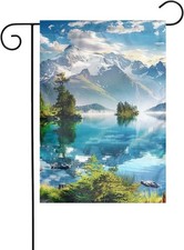 Mountain Lake View Sunny Day Nature Printed Garden flags, 12x18 inches