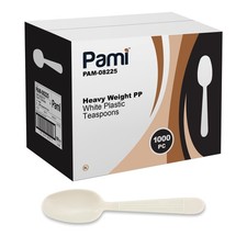 PAMI 1000 Heavy Weight Plastic Teaspoons - Disposable White Cutlery for Parti...