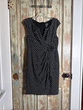 Adrianna Papell Women’s Black/white Polka Dots Dress Rosette Accent Size 14