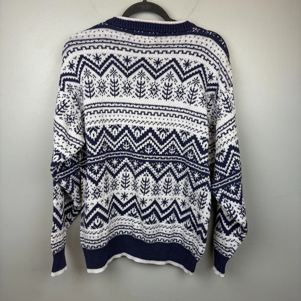 Suéter Par Four Para Hombres Grande Blanco Azul Golf 10º Hoyo Fair Isle Tejido Cuello Redondo Foto 3 de 4