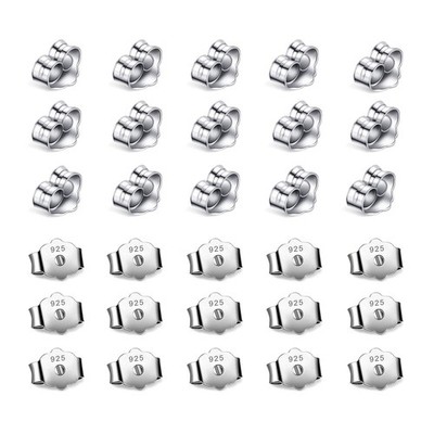 30pcs/15 Pairs Hypoallergenic Earring Backs Replacement,Plated Silver Secure