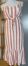 Anthropologie Everly Striped Midi Dress S Red White Front Tie Modern Classic