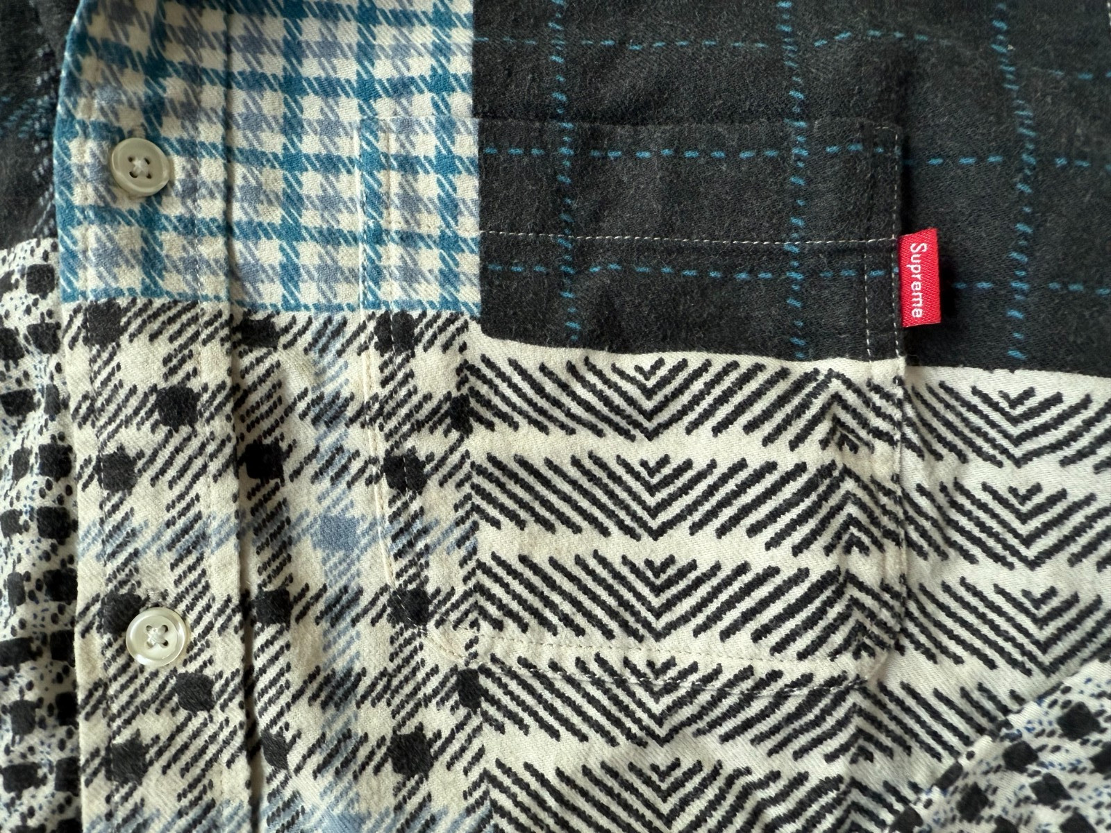 Supreme Patchwork Flannel Button Shirt 2015 Blue … - image 5
