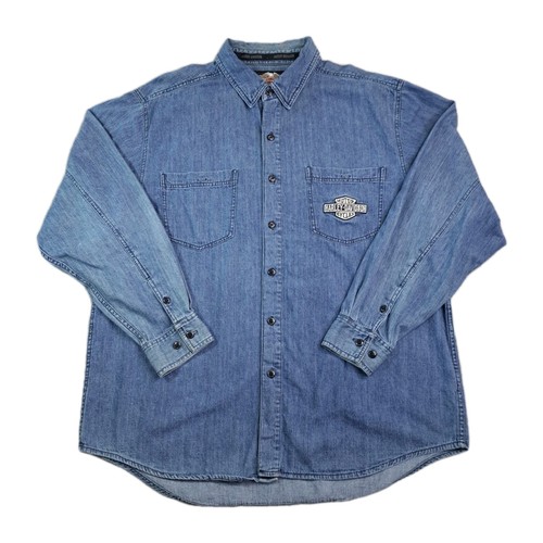 Harley-Davidson Denim Button-Up Shirt Men's XL Vintage 2005 V Twin Power Blue - Picture 4 of 15