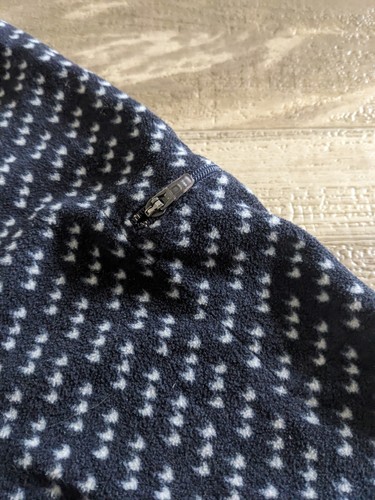 LL Bean Fleece Pull Over Fuzzy Sweater Jacke Half Zip Blau Weiß Größe L - Bild 7 von 11