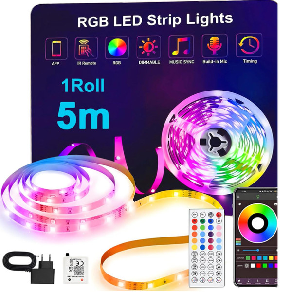 RGB LED Streifen 5M Bluetooth Fernbedienung App Musik Sync Farbwechsel-image