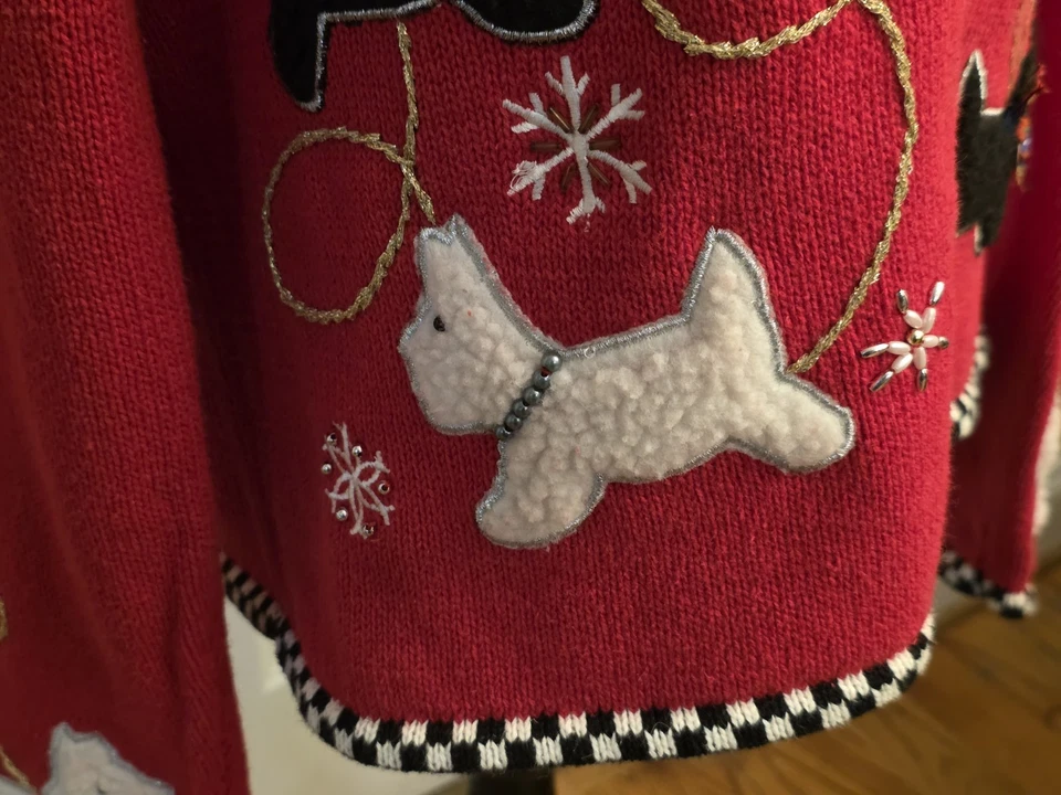 Cárdigan festivo de Navidad Seater rojo con Scottie Dogs Kikit talla grande para mujer Foto 4 de 4