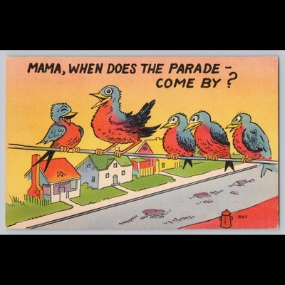 Postcard Mama When Does the Parade Come By? Humorous Birds