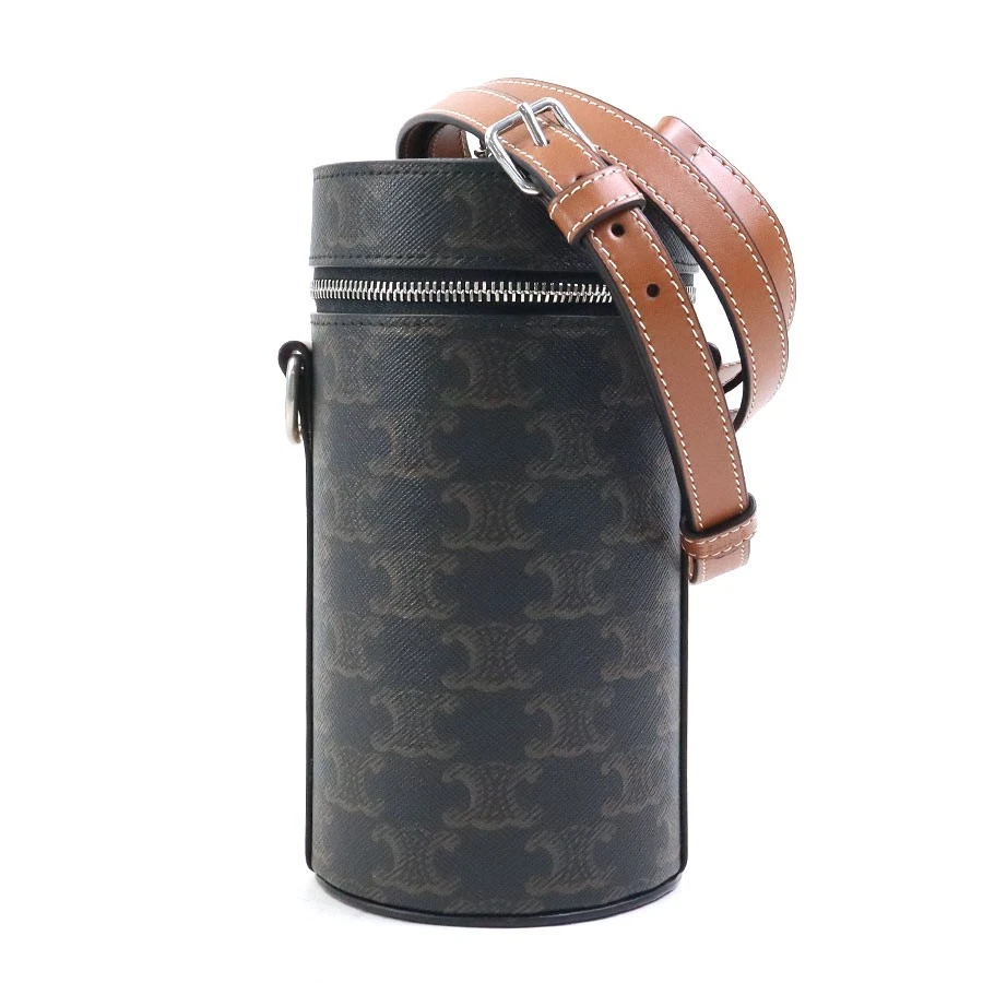 Celine — Auth CELINE Triomphe Shoulder Bag Brown PVC/Leather/Silvertone - h31991a