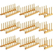 Zopeal 9 Pcs Bamboo Wooden Plate Racks Dish Rack Stand Holder 3/6/ 7 Slots Dr...