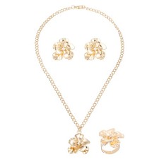 Gold Flower Jewelry Sets, Flower Earrings Necklace Ring for Women Gifts,1set