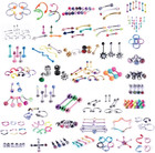 120PC Body Piercing Jewelry Kit - CBR BCR Rings Barbells Studs Screws Curved Bar