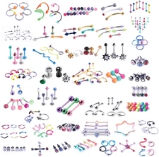120PC Body Piercing Jewelry Kit - CBR BCR Rings Barbells Studs Screws Curved Bar