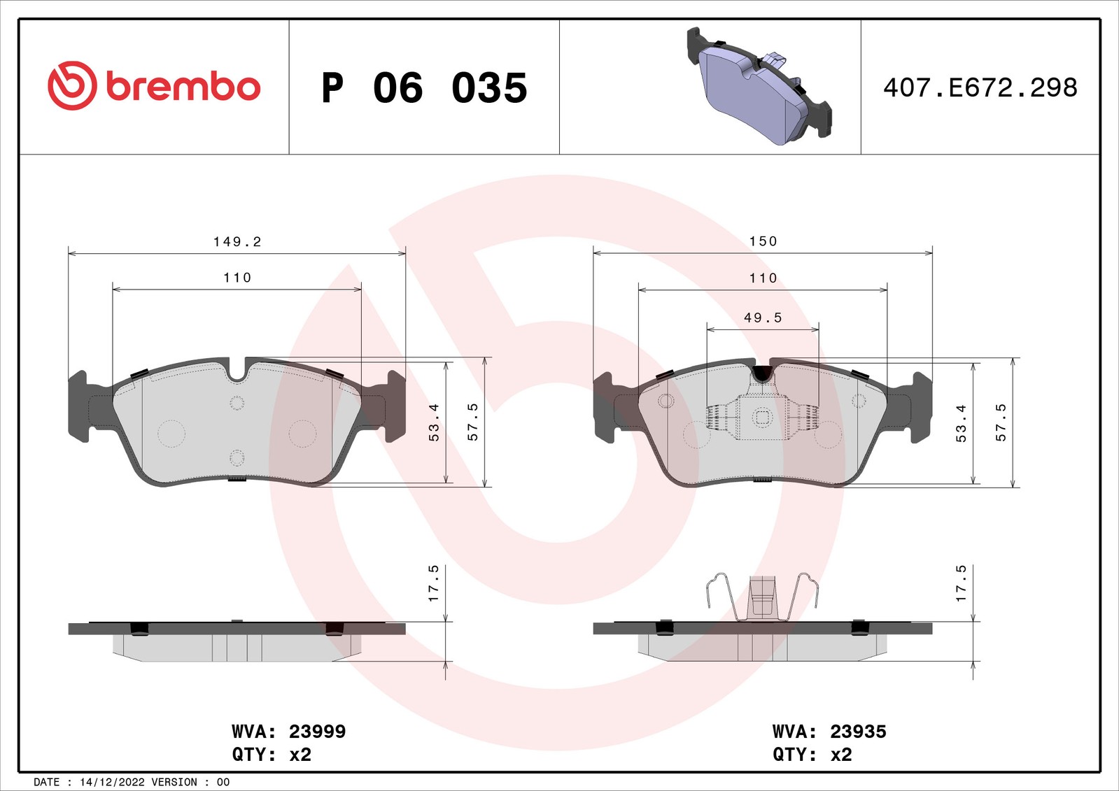 Brake pads P 06 035X BREMBO for BMW 3 3 Touring 1 - Image 13